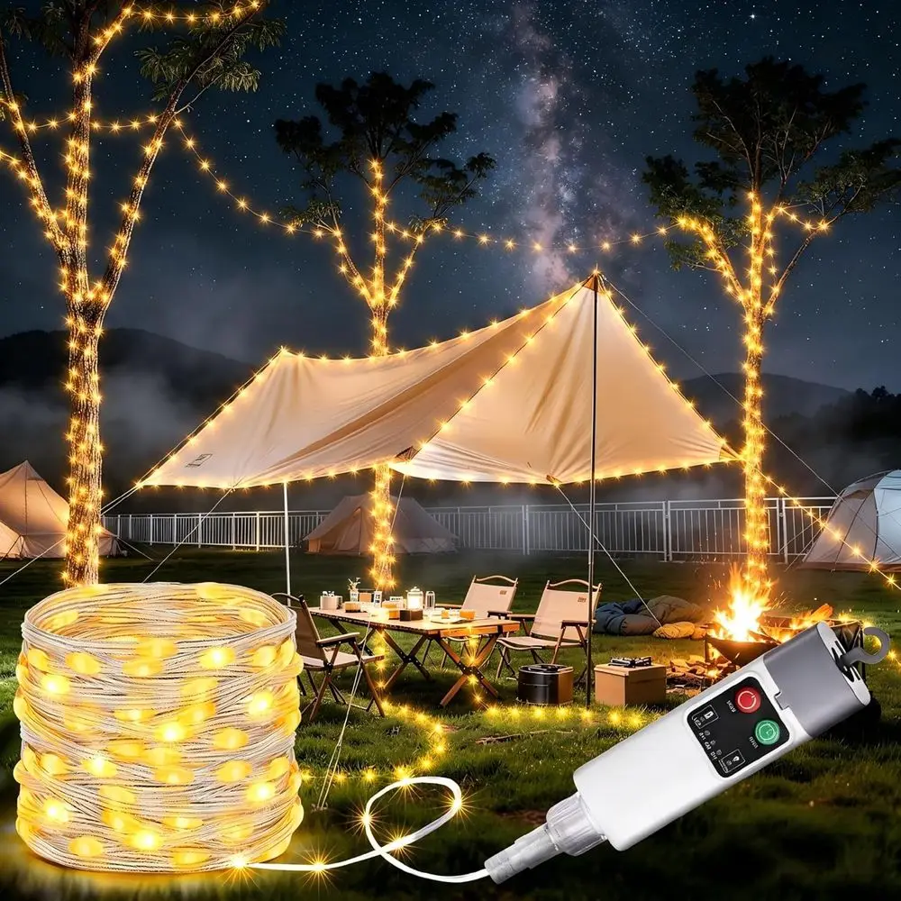Outdoor Camping Lights String - 캠핑용 스트링 조명, 66피트 200LED 충전식,