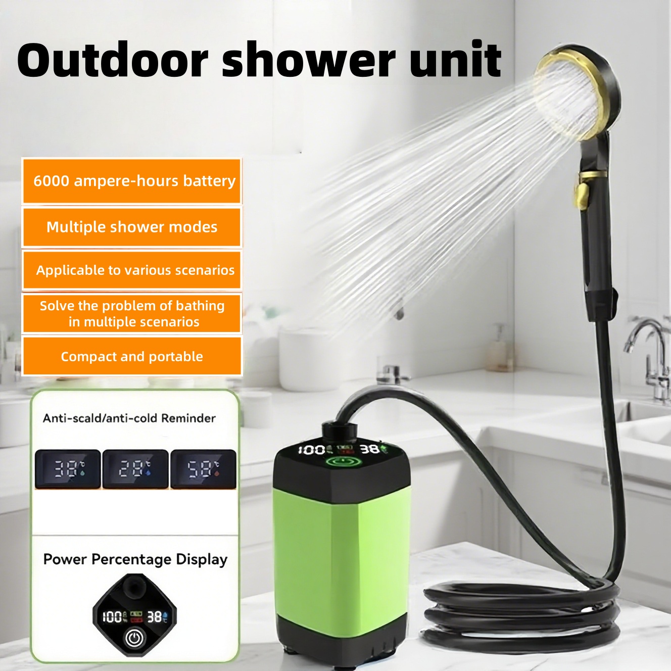 휴대용 야외 전기 샤워기, 긴 배터리 수명, 캠핑, 욕 - Battery Outdoor Camping 리뷰 및 가격