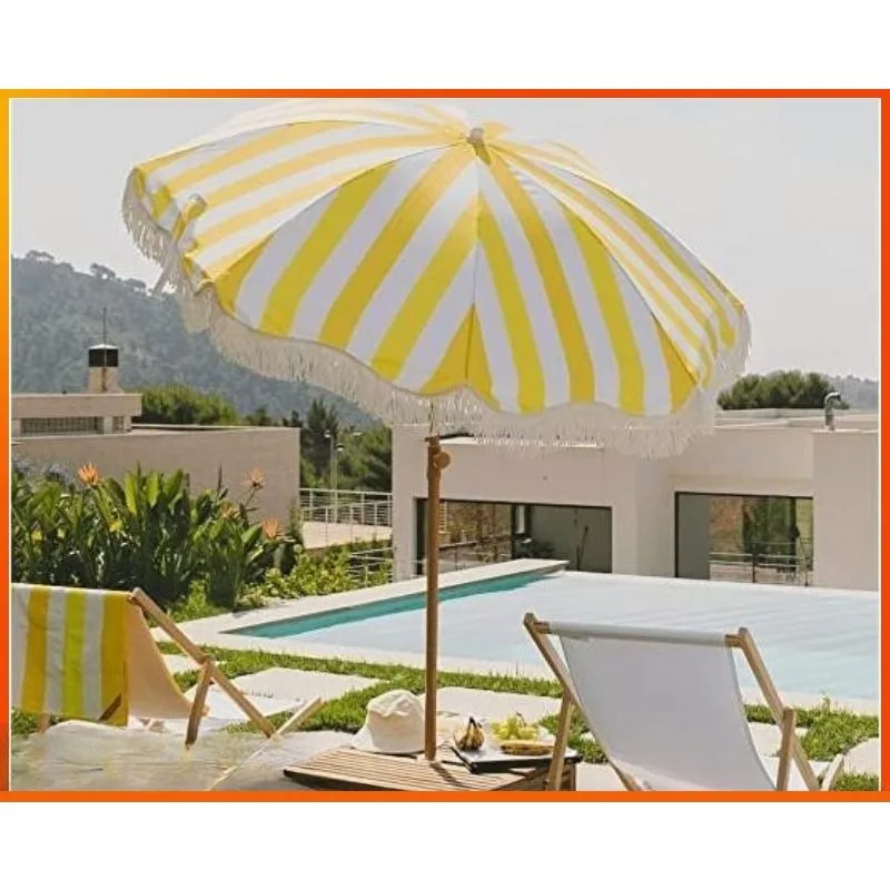 2026년형 2미터 노란색 줄무늬 프린지 장식 우산 - - Outdoor Camping Events 2026 리뷰 및 가격